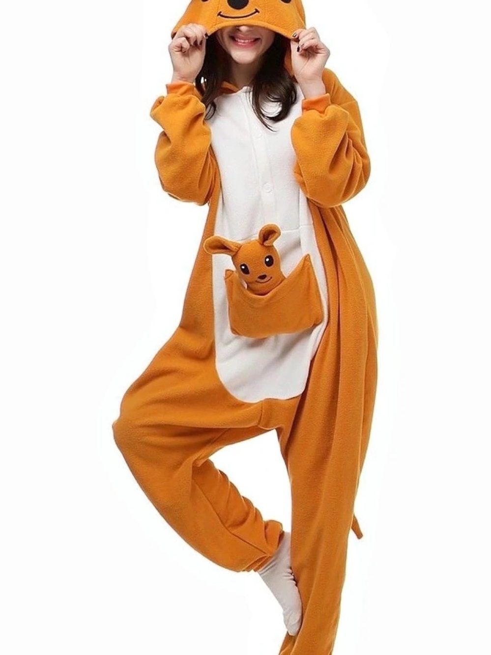 Orange & White Kangaroo Kigurumi Pajama One-Piece
